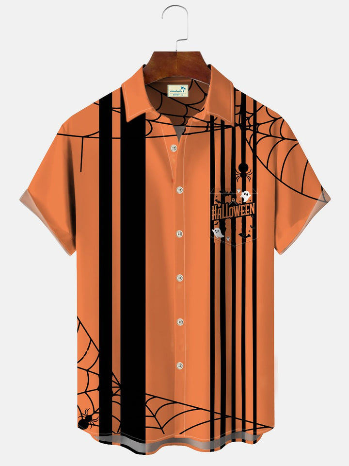 Camisa informal de manga corta para hombre, estilo años 50, con botones y bolsillo, estilo Halloween, de Alohadaddy, para ir al trabajo y jugar a los bolos