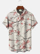 Alohadaddy Plant Peach Blossom Men's Button Pocket Casual Short Sleeve Shirt