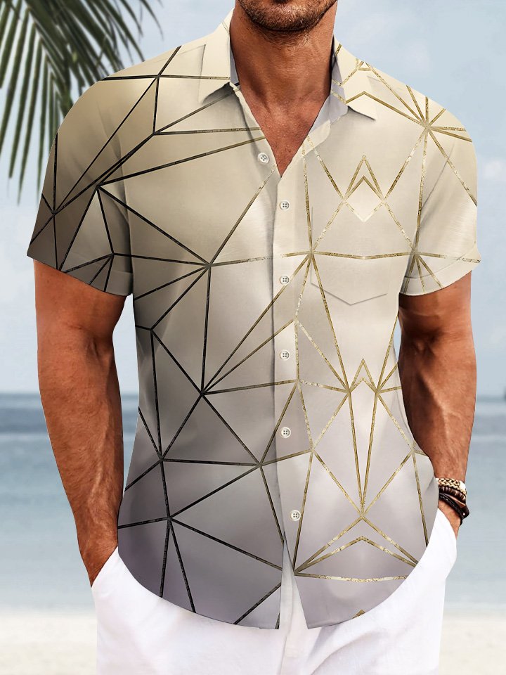 Camisa casual de manga corta con bolsillo y estampado geométrico 3D para hombre de Alohadaddy