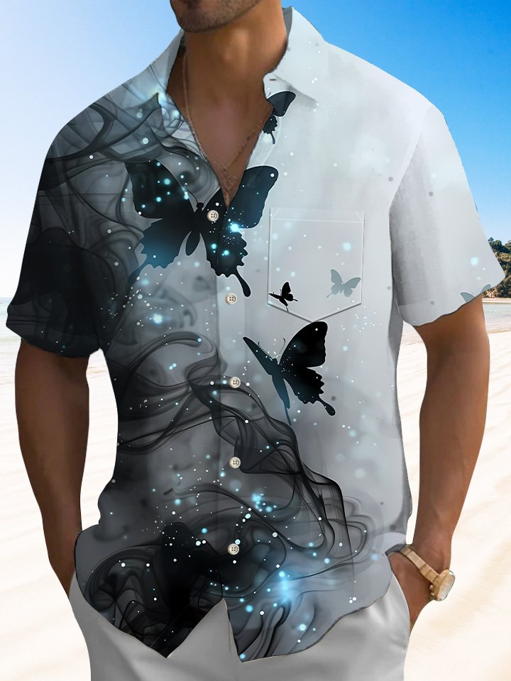 Chemise décontractée à manches courtes avec poche et boutons pour homme Alohadaddy avec dégradé de papillons et d&