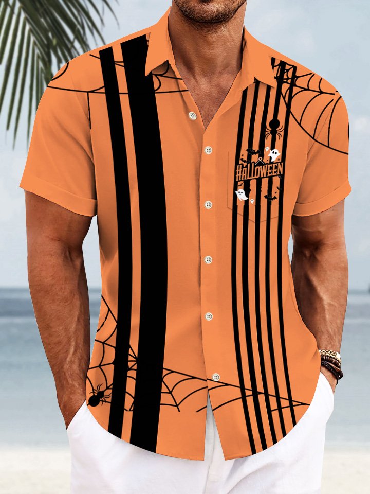 Camisa informal de manga corta para hombre, estilo años 50, con botones y bolsillo, estilo Halloween, de Alohadaddy, para ir al trabajo y jugar a los bolos