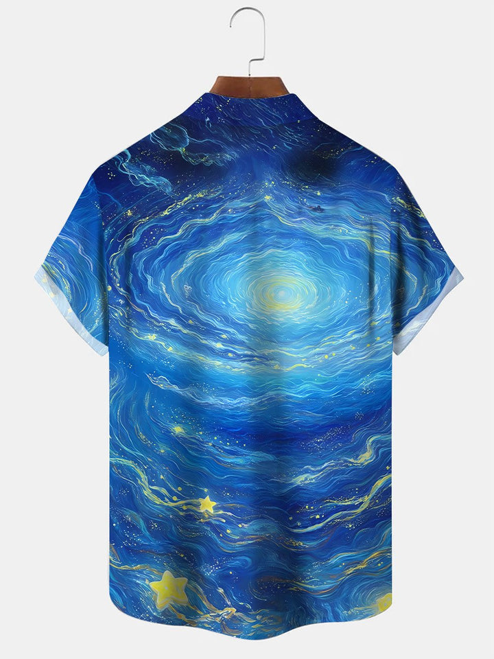 Camisa informal de manga corta con bolsillos y botones para hombre Alohadaddy Starry Sky