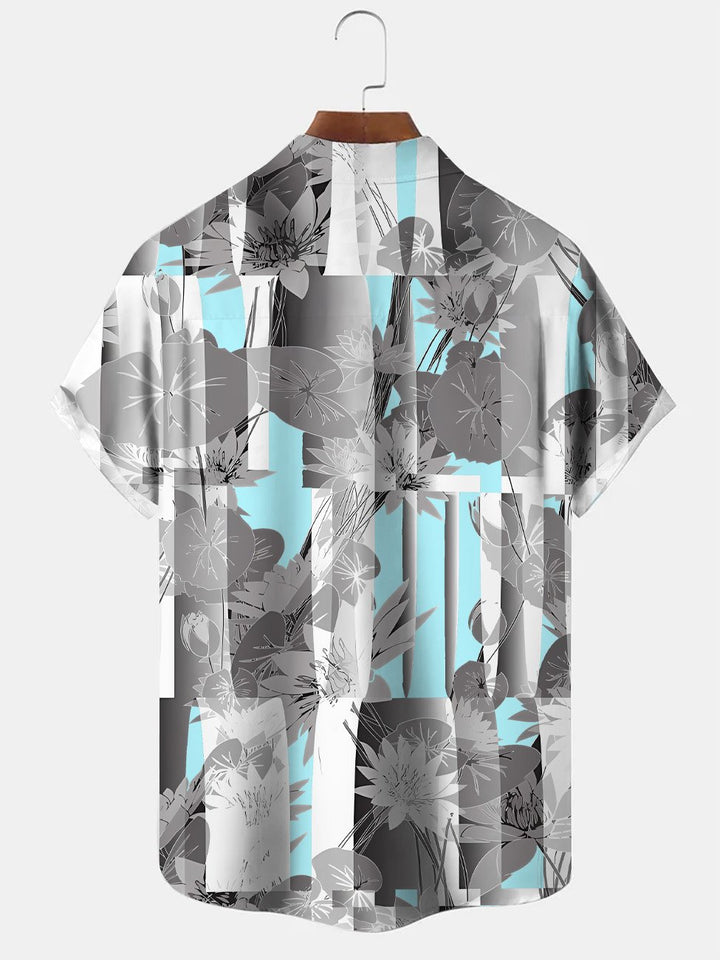 Alohadaddy Flower Geometric Pattern Men Button Pocket Casual Short Sleeve Shirt