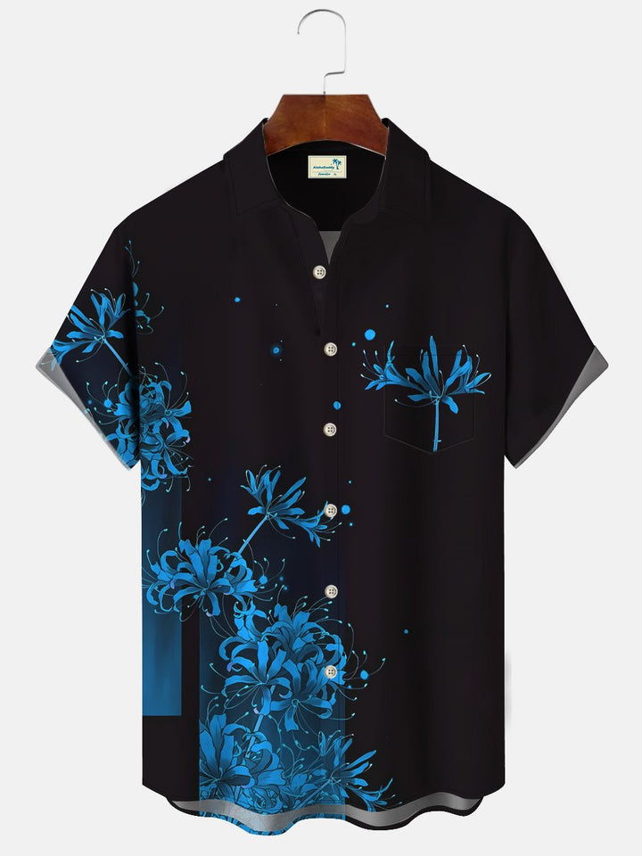 Camisa informal de manga corta con bolsillos y botones y estampado geométrico de flores para hombre de Alohadaddy