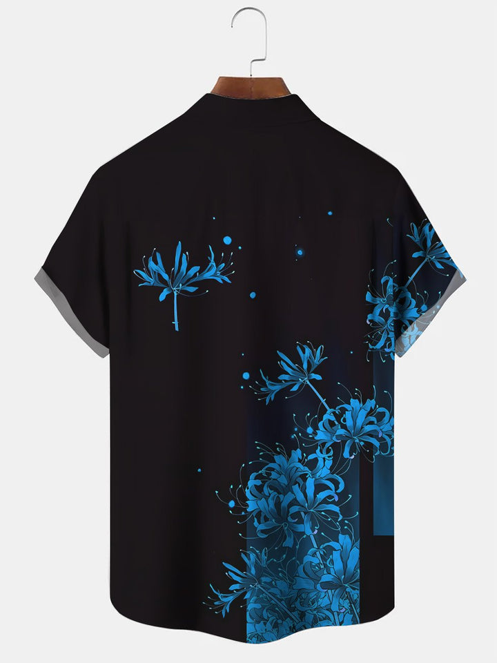 Camisa informal de manga corta con bolsillos y botones y estampado geométrico de flores para hombre de Alohadaddy