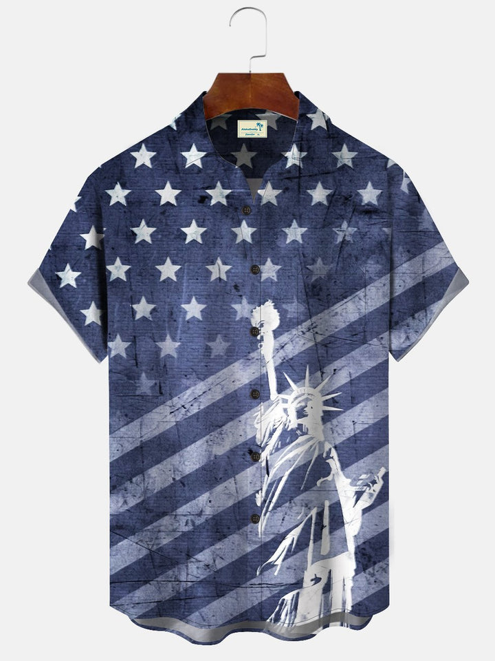 Chemise à manches courtes décontractée avec poche à bouton pour homme, motif drapeau Alohadaddy vintage