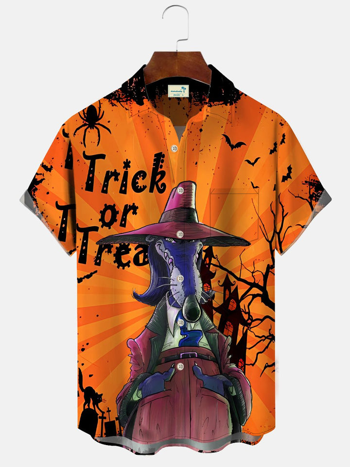 Alohadaddy Halloween Funny Animals Men Button Pocket Casual Vacation Short Sleeve Shirt