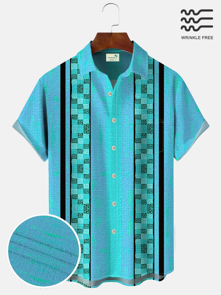 Chemise à manches courtes décontractée pour homme avec poche boutonnée et motif ethnique contrasté Alohadaddy