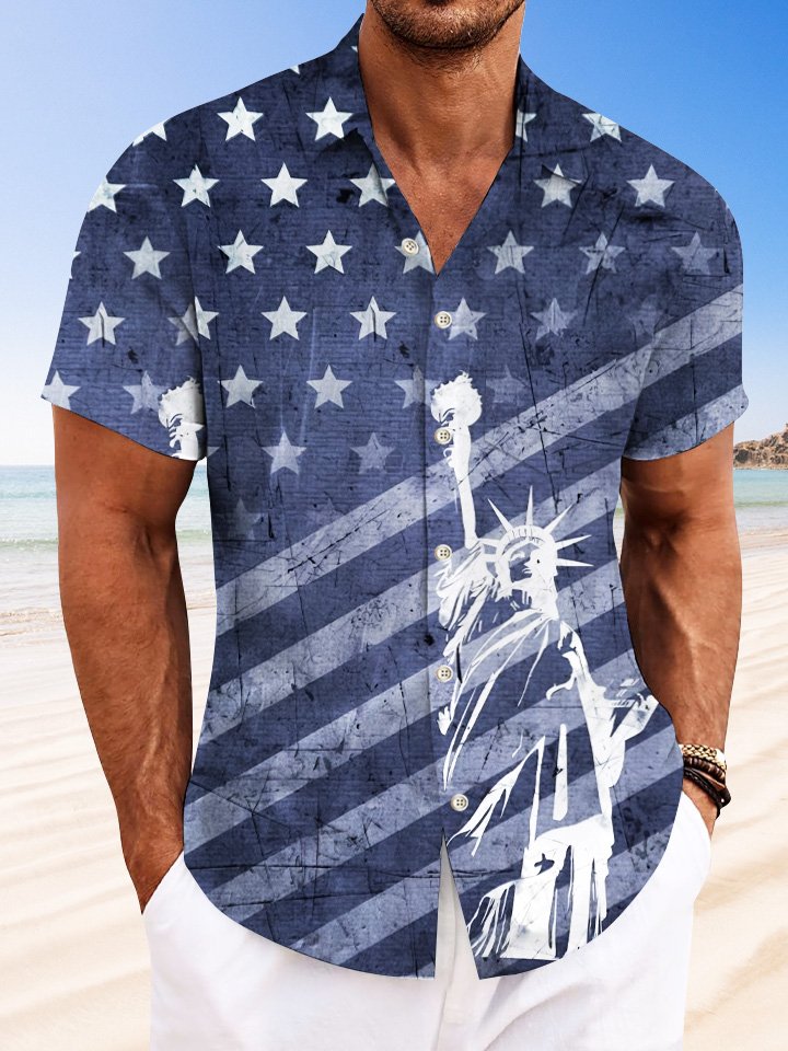 Chemise à manches courtes décontractée avec poche à bouton pour homme, motif drapeau Alohadaddy vintage