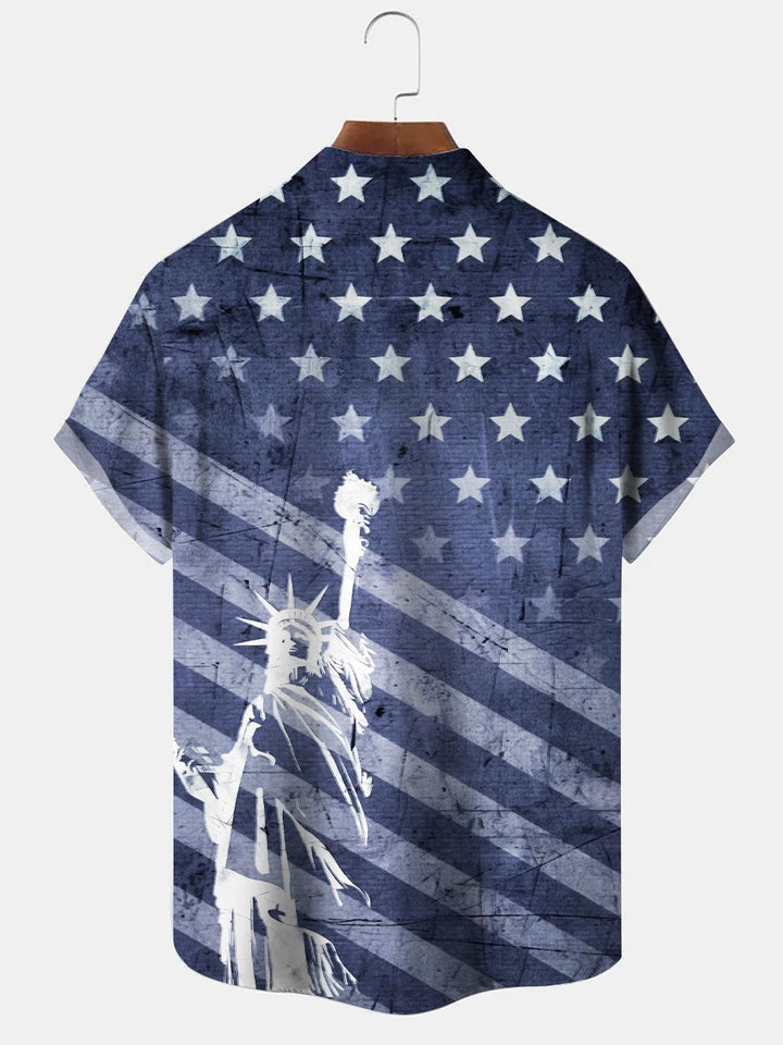 Chemise à manches courtes décontractée avec poche à bouton pour homme, motif drapeau Alohadaddy vintage