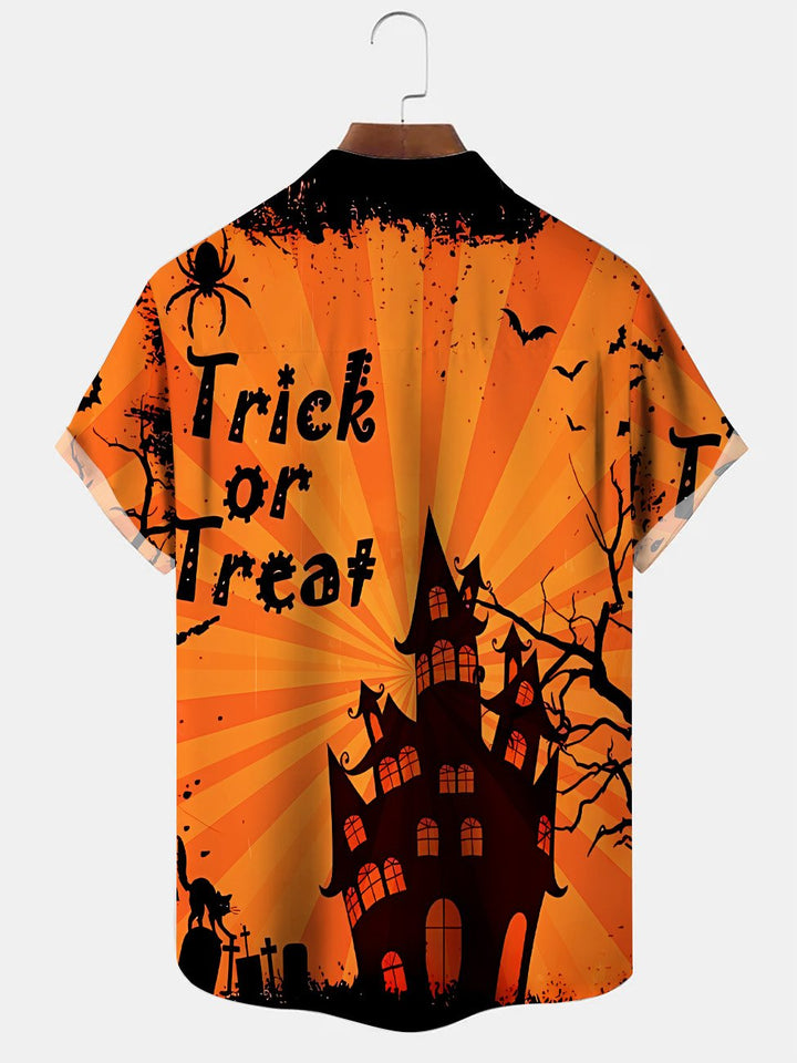 Alohadaddy Halloween Funny Animals Men Button Pocket Casual Vacation Short Sleeve Shirt