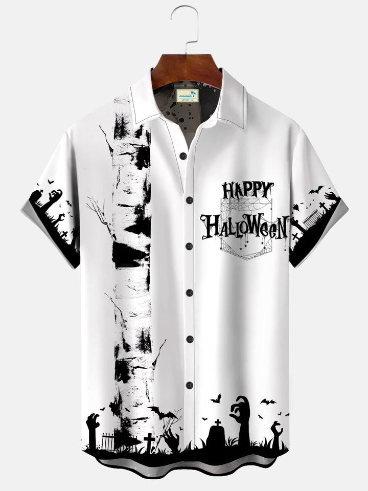 Camisa informal de manga corta con bolsillos y botones para Halloween de Alohadaddy