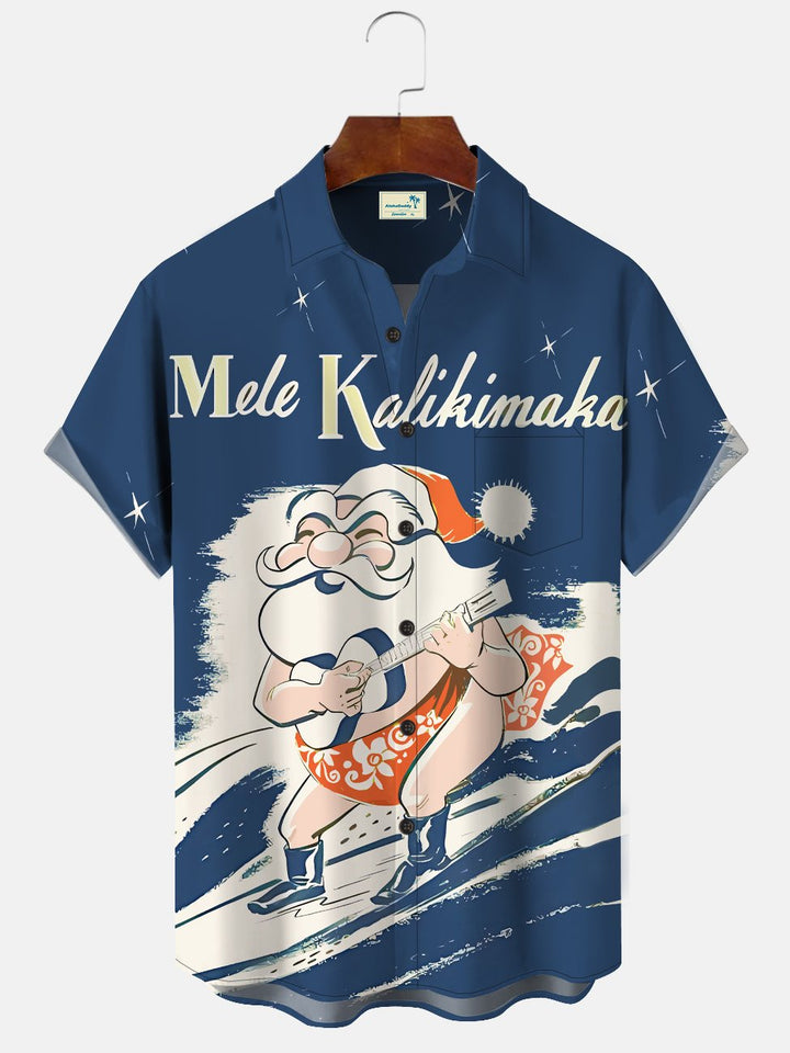 Alohadaddy Christmas Santa Claus Button Pocket Casual Holiday Short Sleeve Shirt
