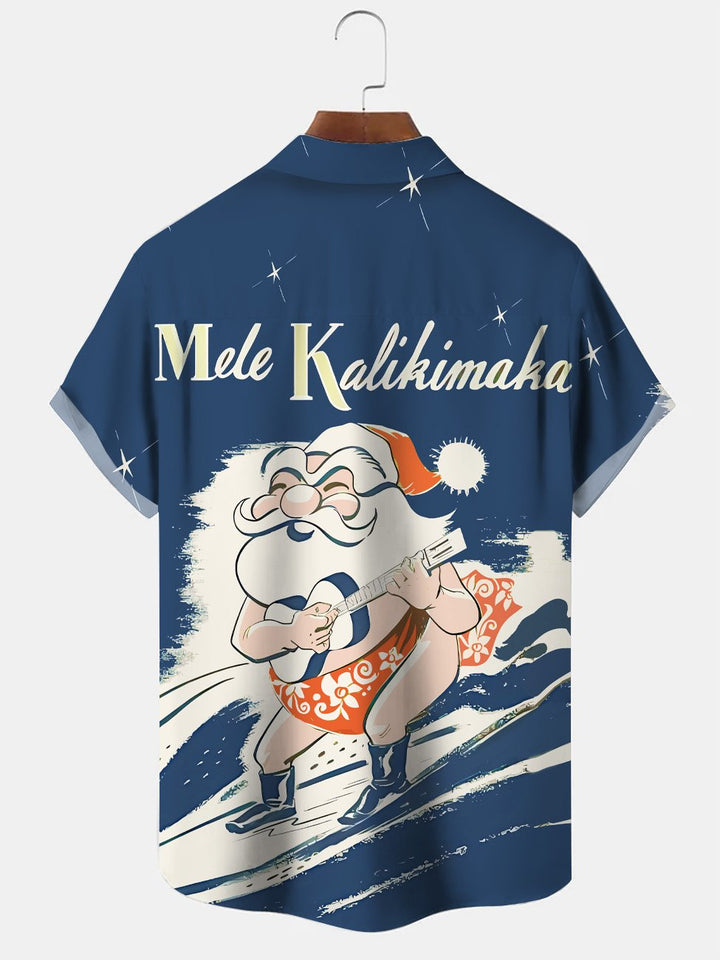 Alohadaddy Christmas Santa Claus Button Pocket Casual Holiday Short Sleeve Shirt