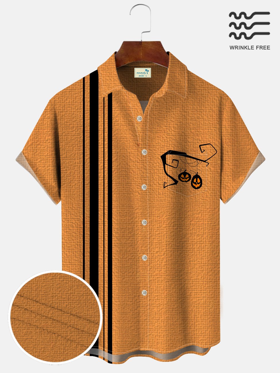Camisa informal de manga corta para hombre, estilo años 50, con botones y bolsillos a rayas y diseño de calabaza de Halloween de Alohadaddy