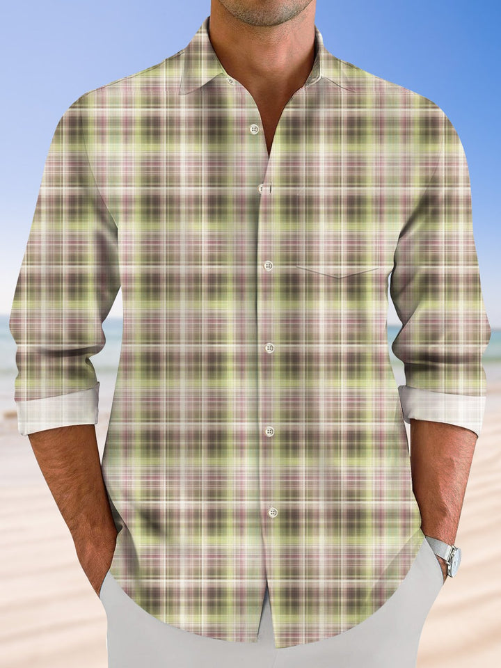 Camisa informal de manga larga con botones y bolsillos a cuadros para hombre de Alohadaddy