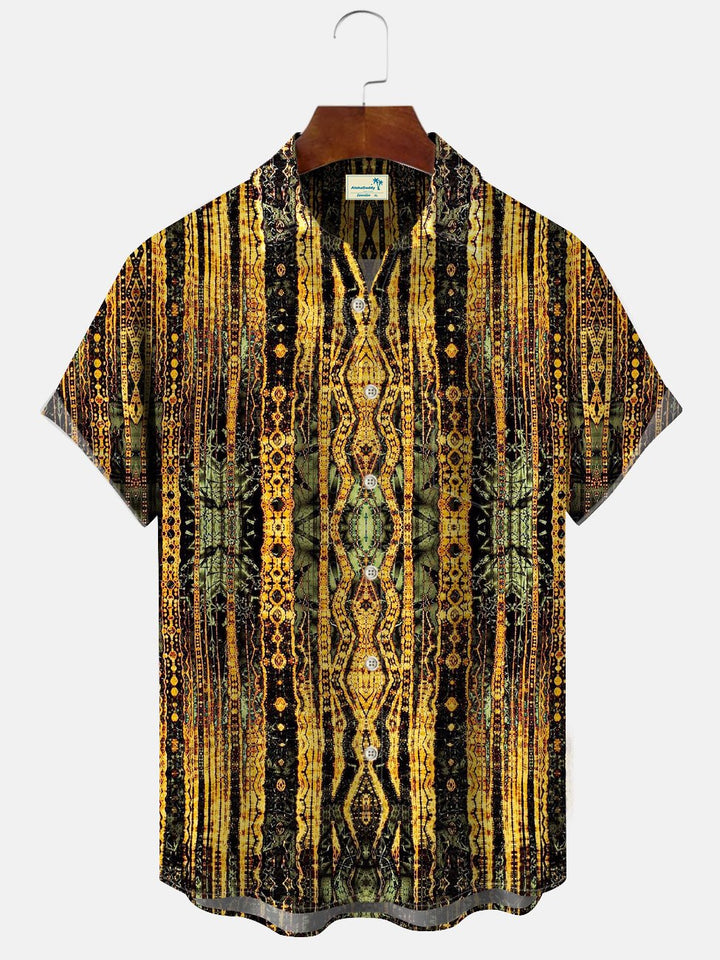 Alohadaddy Geometric Ethnic Pattern Mens Pocket Button Casual Short Sleeve Shirt