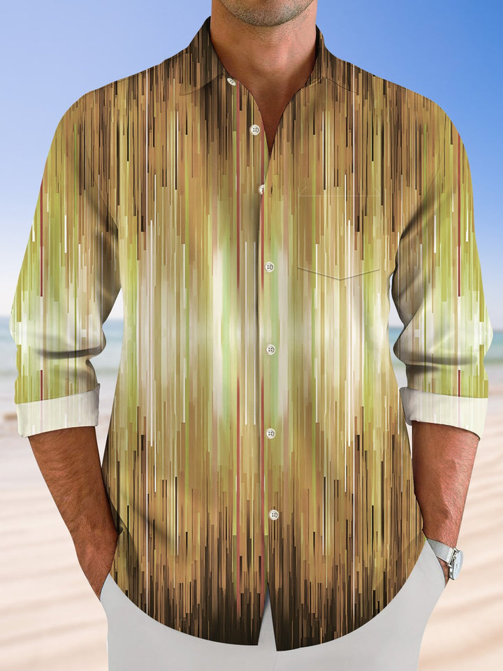 Alohadaddy Geometric Stripes Black Gold Mens Button Pocket Casual Long Sleeve Shirt