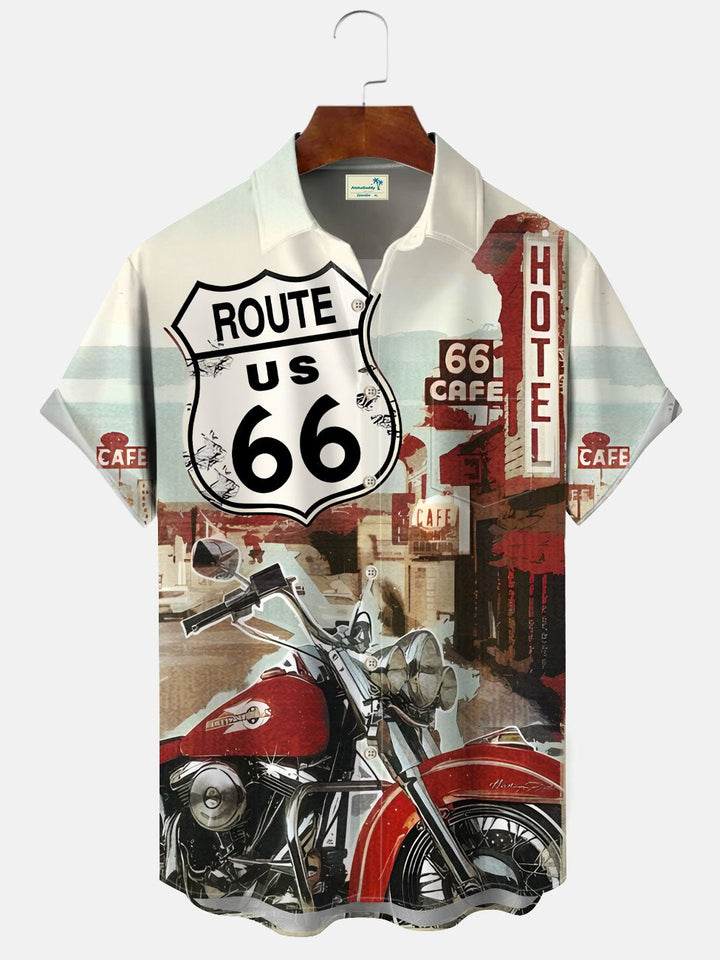Alohadaddy Vintage Motorcycle Mens Button Pocket Casual Short Sleeve Shirt