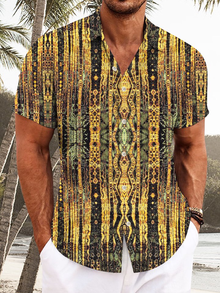 Alohadaddy Geometric Ethnic Pattern Mens Pocket Button Casual Short Sleeve Shirt