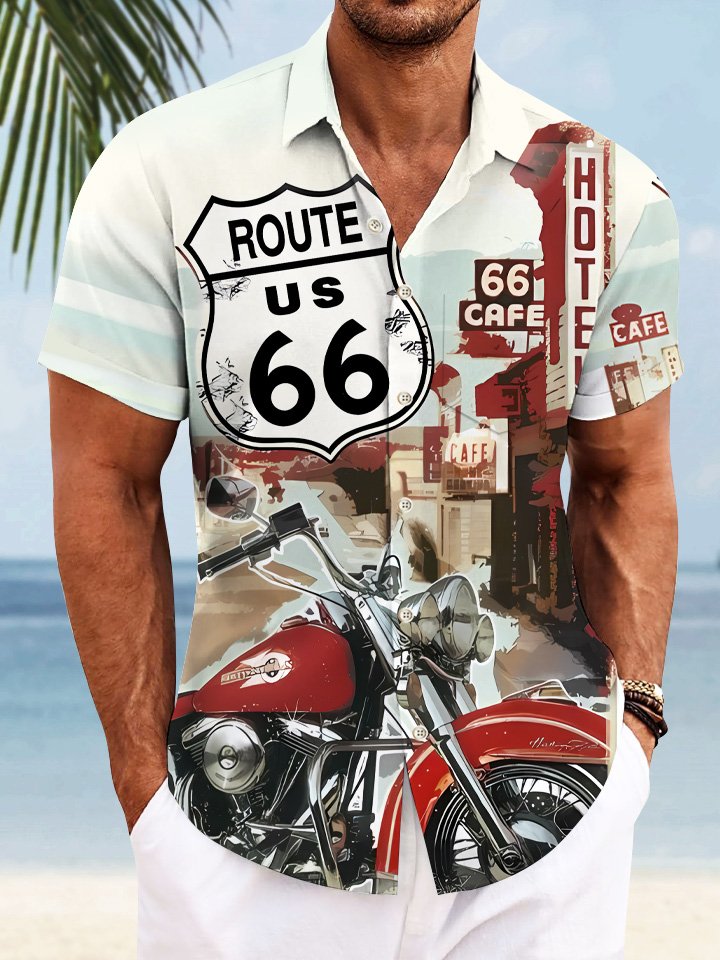Alohadaddy Vintage Motorcycle Mens Button Pocket Casual Short Sleeve Shirt