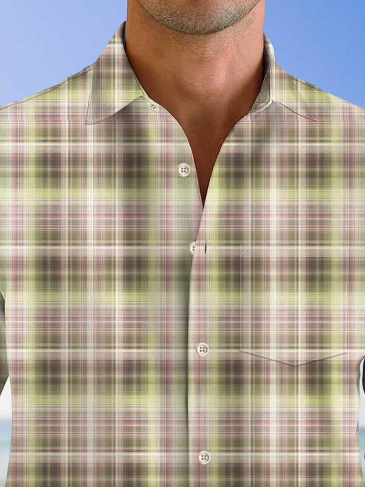 Camisa informal de manga larga con botones y bolsillos a cuadros para hombre de Alohadaddy