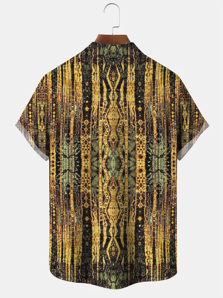 Alohadaddy Geometric Ethnic Pattern Mens Pocket Button Casual Short Sleeve Shirt
