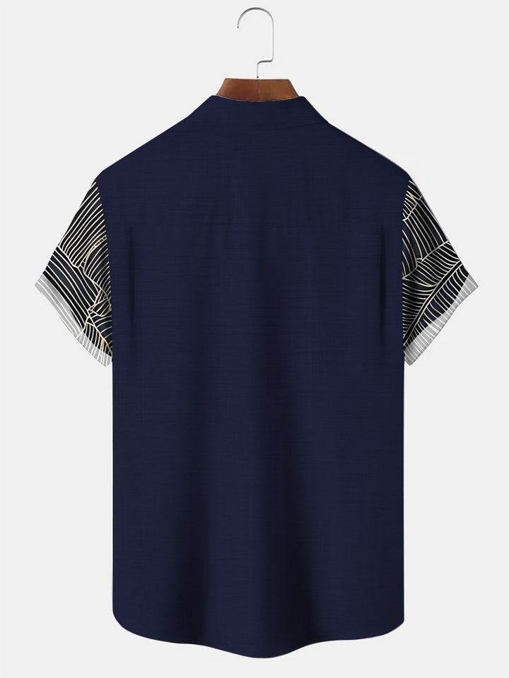 Camisa informal de manga corta para hombre, estilo años 50, con botones, bolsillos y líneas geométricas, con diseño de plantas y hojas de Alohadaddy
