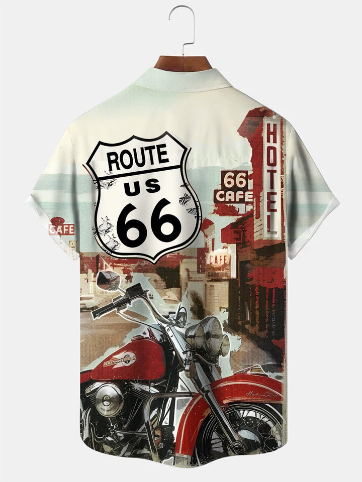 Alohadaddy Vintage Motorcycle Mens Button Pocket Casual Short Sleeve Shirt