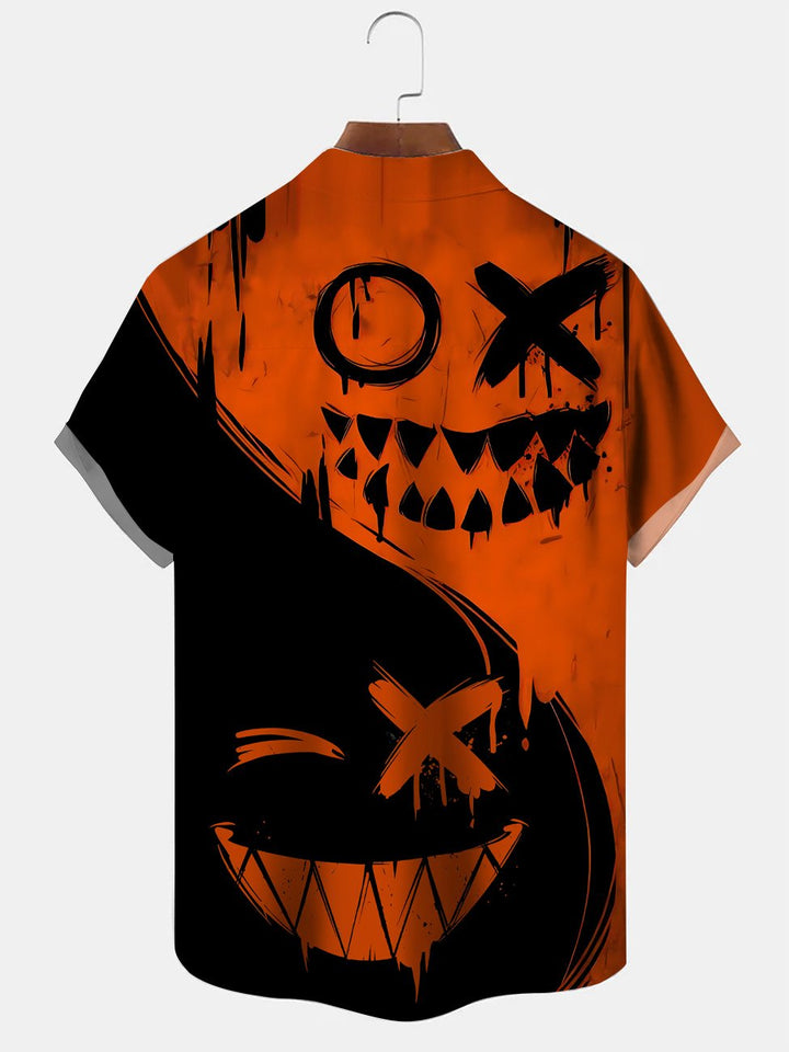 Alohadaddy Halloween Pumpkin Mens Pocket Button Casual Short Sleeve Shirt