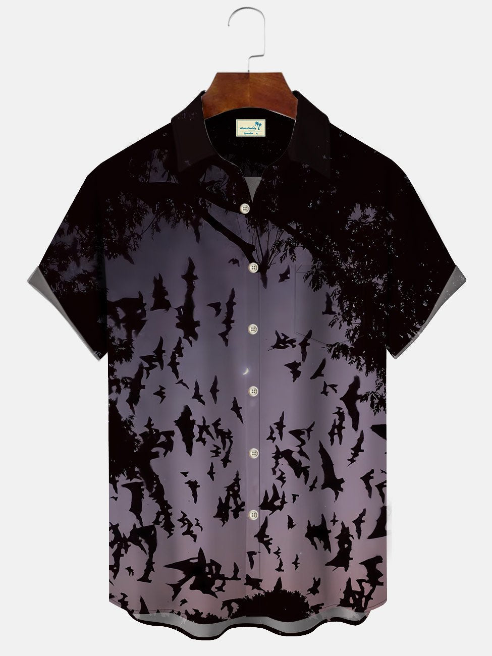 Alohadaddy Halloween Bat Night Men Pocket Button Casual Short Sleeve Shirt