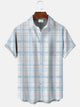 Camisa informal de manga corta con botones y bolsillo para hombre con estampado geométrico a cuadros Alohadaddy