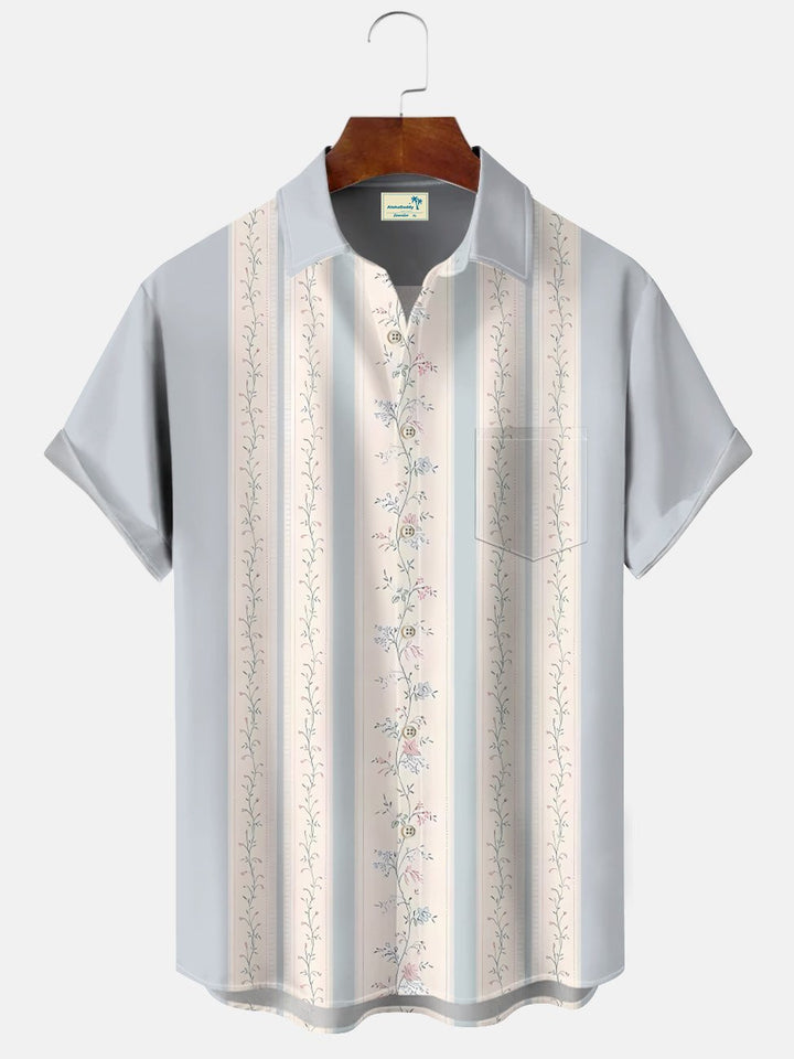 Alohadaddy Flower National Men Pocket Button Casual 50S Bowling Commuter Short Sleeve Shirt