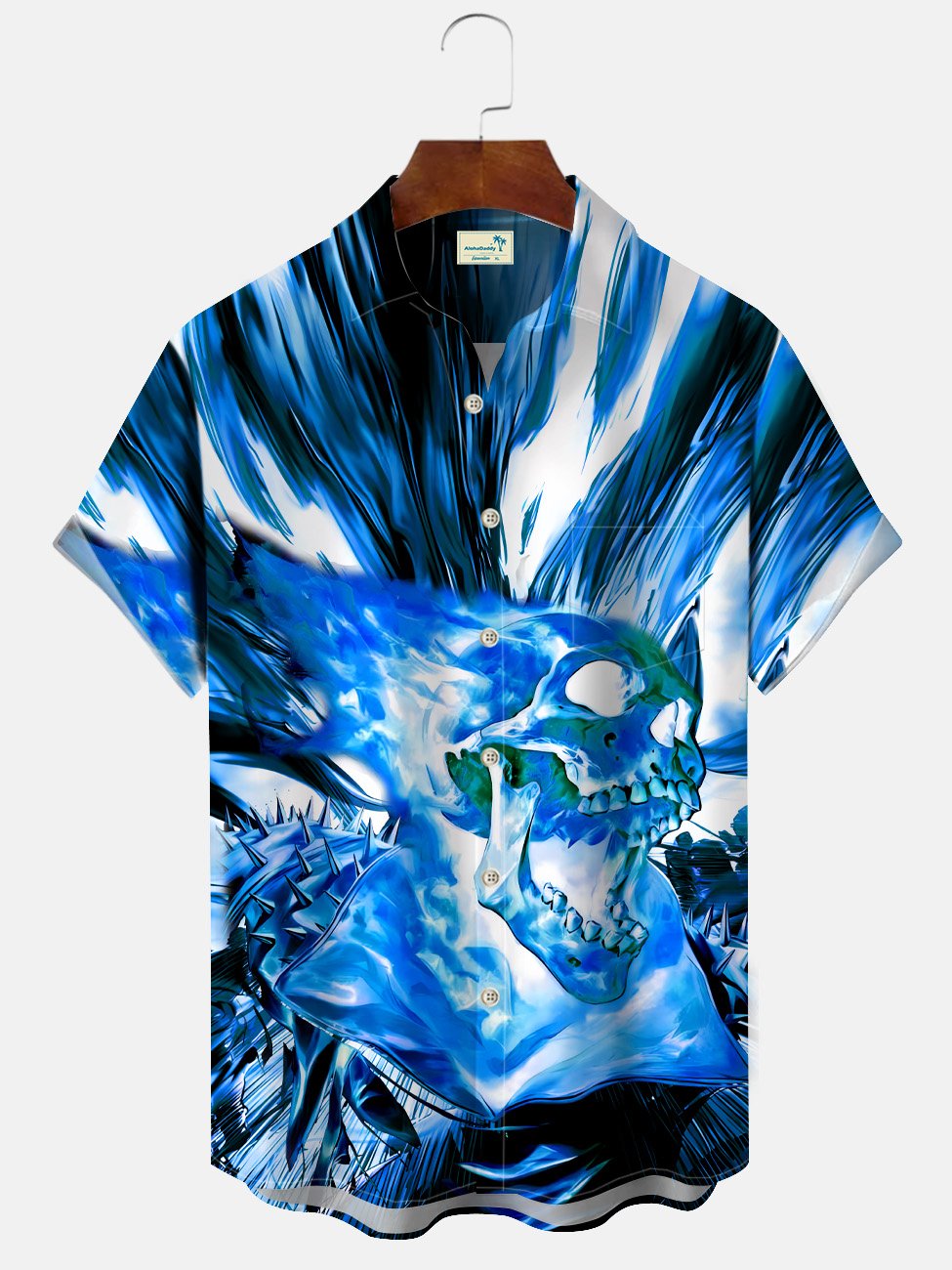 Alohadaddy Skull Flame Mens Pocket Button Casual Short Sleeve Shirt