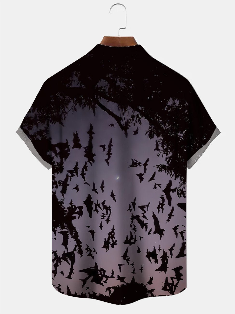 Alohadaddy Halloween Bat Night Men Pocket Button Casual Short Sleeve Shirt