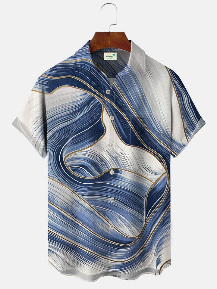 Camisa casual de manga corta con bolsillos y botones para hombre con líneas geométricas de Alohadaddy