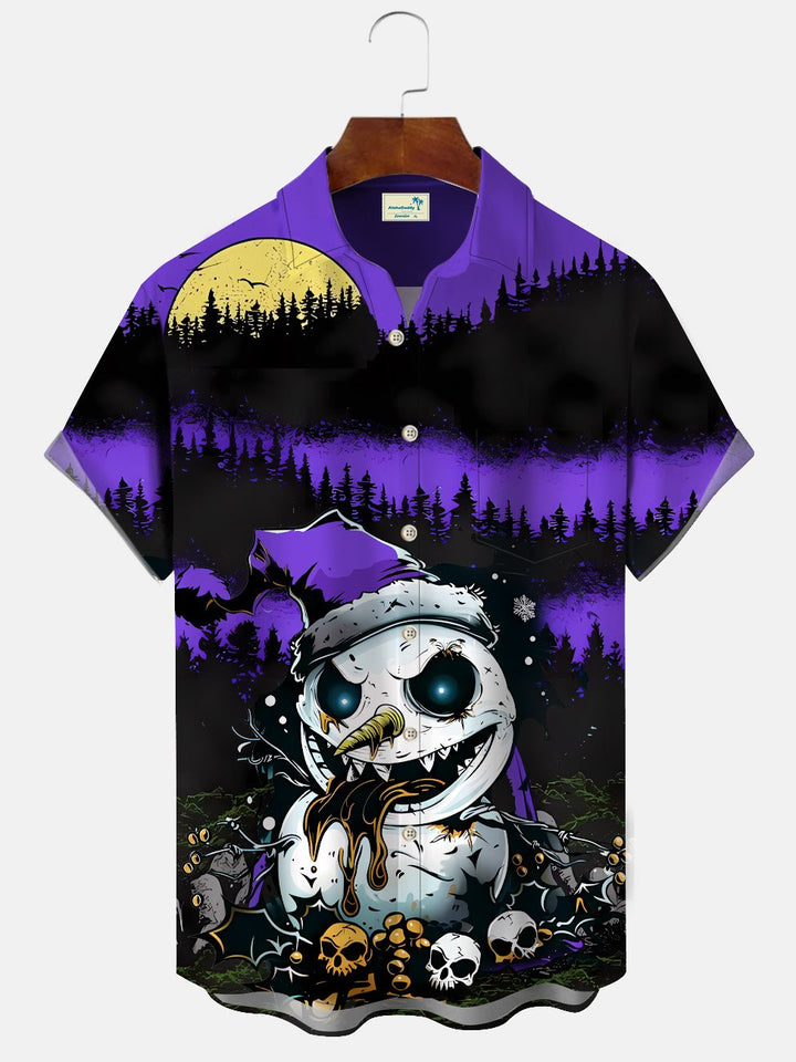 Camisa informal de manga corta con bolsillo para hombre, diseño de calavera, muñeco de nieve y Halloween, de Alohadaddy