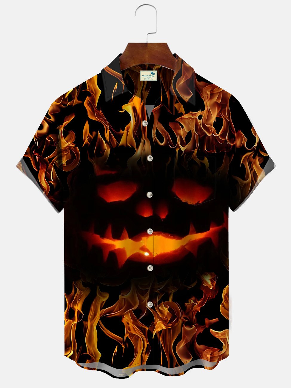 Alohadaddy Halloween Pumpkin Flame Mens Pocket Casual Short Sleeve Shirt