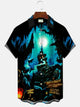 Alohadaddy Halloween Castle Mens Pocket Casual Short Sleeve Shirt