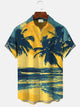 Alohadaddy Coconut Tree Beach Sunset Men Pocket Button Casual Short Sleeve Shirt
