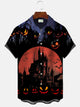 Alohadaddy Halloween Pumpkin Castle Men's Pocket Button Casual Short Sleeve Shirt