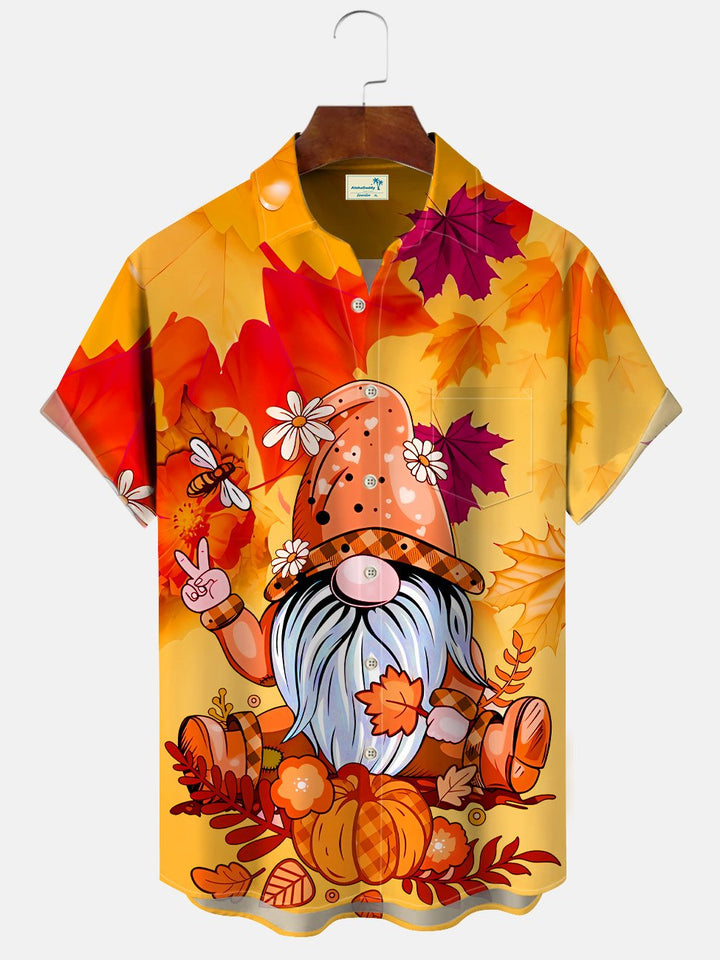 Alohadaddy Plants Autumn Santa Pumpkin Men Pocket Button Casual Short Sleeve Shirt