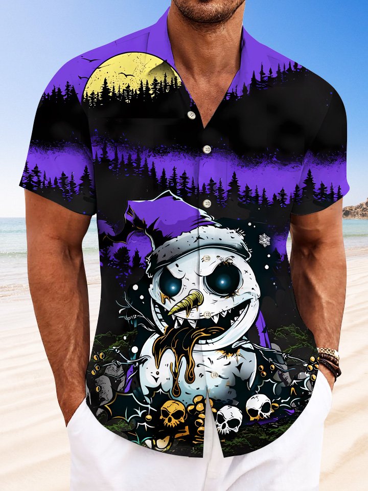 Camisa informal de manga corta con bolsillo para hombre, diseño de calavera, muñeco de nieve y Halloween, de Alohadaddy