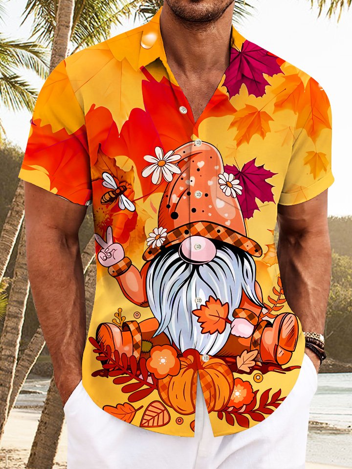 Alohadaddy Plants Autumn Santa Pumpkin Men Pocket Button Casual Short Sleeve Shirt