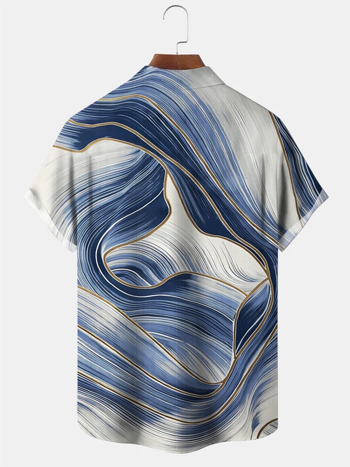 Camisa casual de manga corta con bolsillos y botones para hombre con líneas geométricas de Alohadaddy