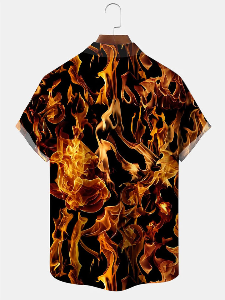 Alohadaddy Halloween Pumpkin Flame Mens Pocket Casual Short Sleeve Shirt