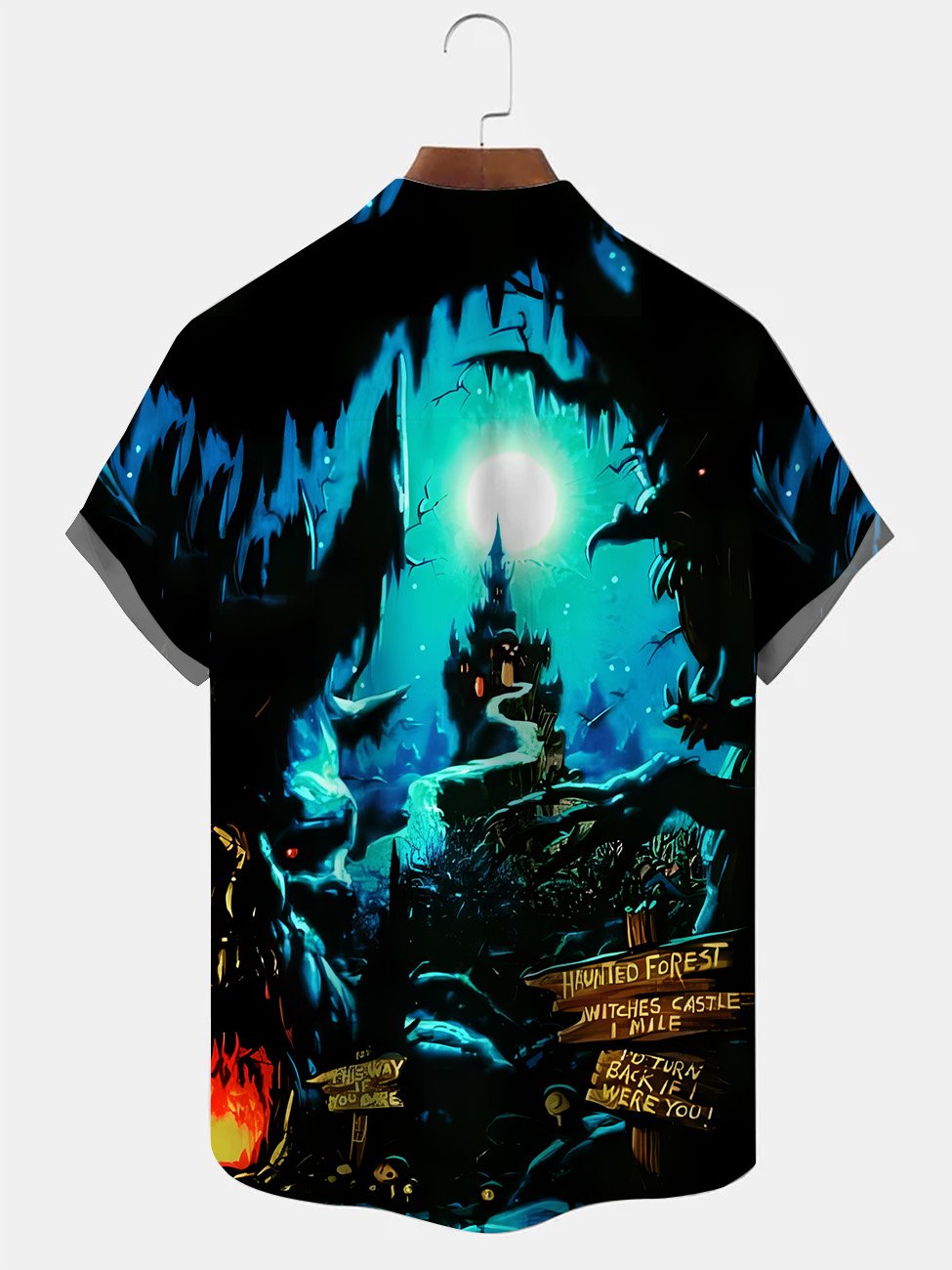 Alohadaddy Halloween Castle Mens Pocket Casual Short Sleeve Shirt