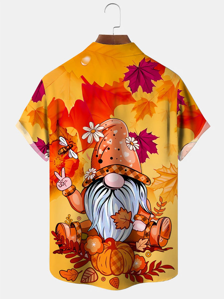 Alohadaddy Plants Autumn Santa Pumpkin Men Pocket Button Casual Short Sleeve Shirt