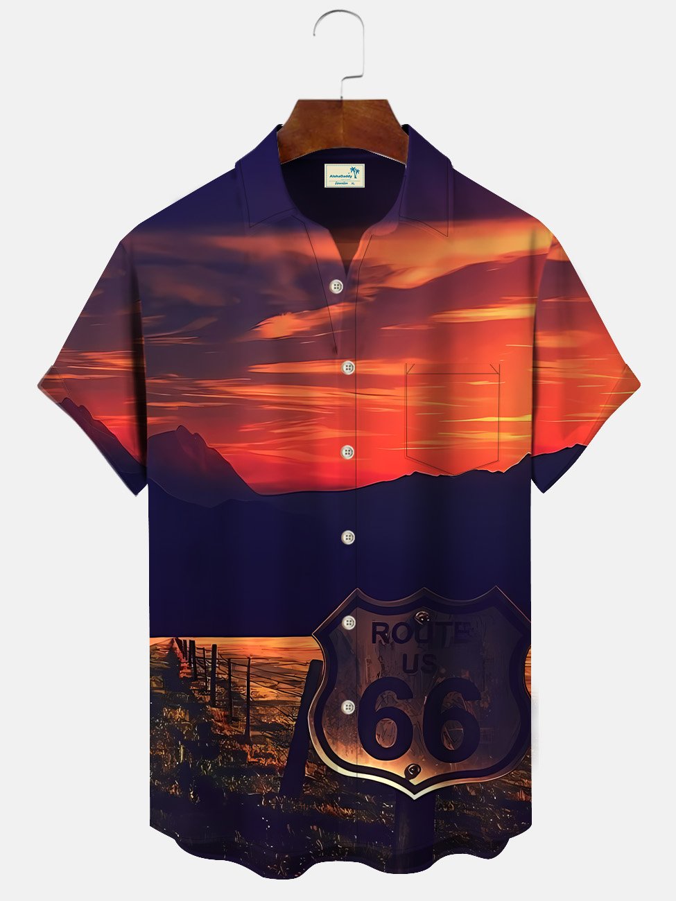 Alohadaddy Sunset Route 66 Mens Button Pocket Casual Short Sleeve Shirt