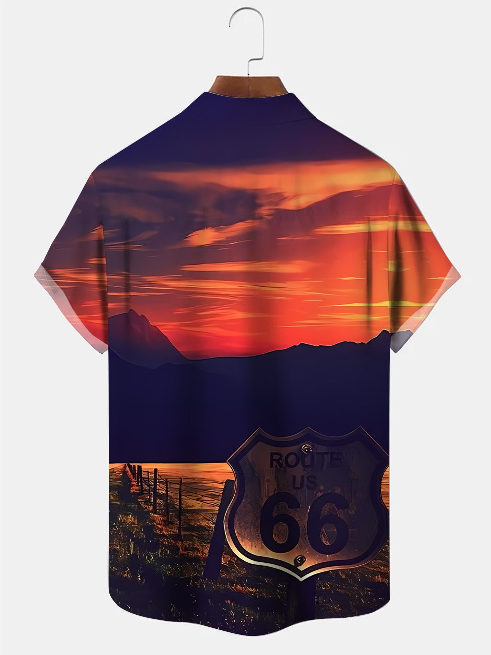 Alohadaddy Sunset Route 66 Mens Button Pocket Casual Short Sleeve Shirt